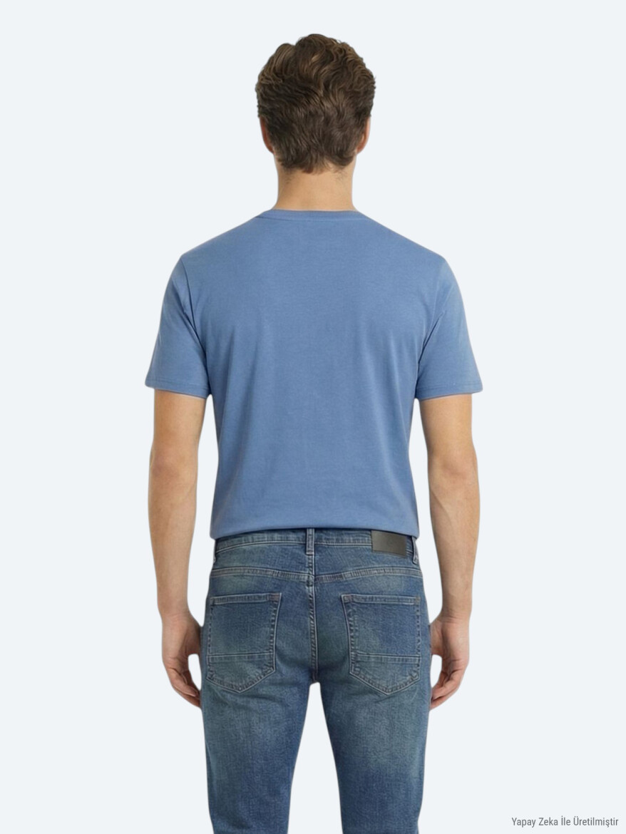 Indigo Plain 100% Cotton T-Shirt - KİP