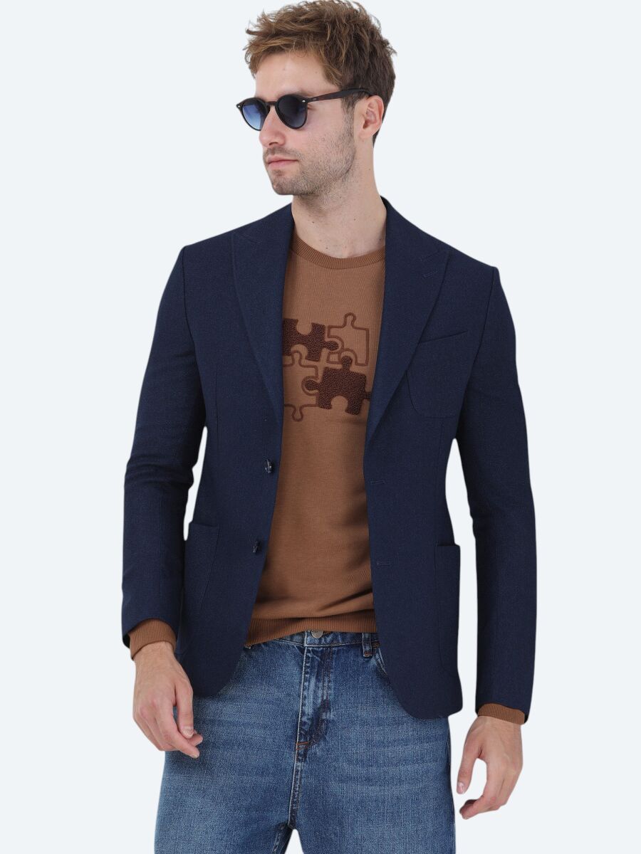 Indigo Plain Comfort Fit Jacket - 1