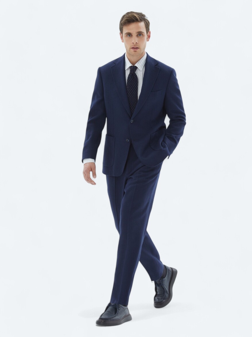 Indigo Plain Comfort Fit Wool Blended Suit - 1