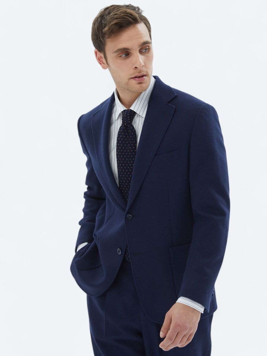 Indigo Plain Comfort Fit Wool Blended Suit - 2