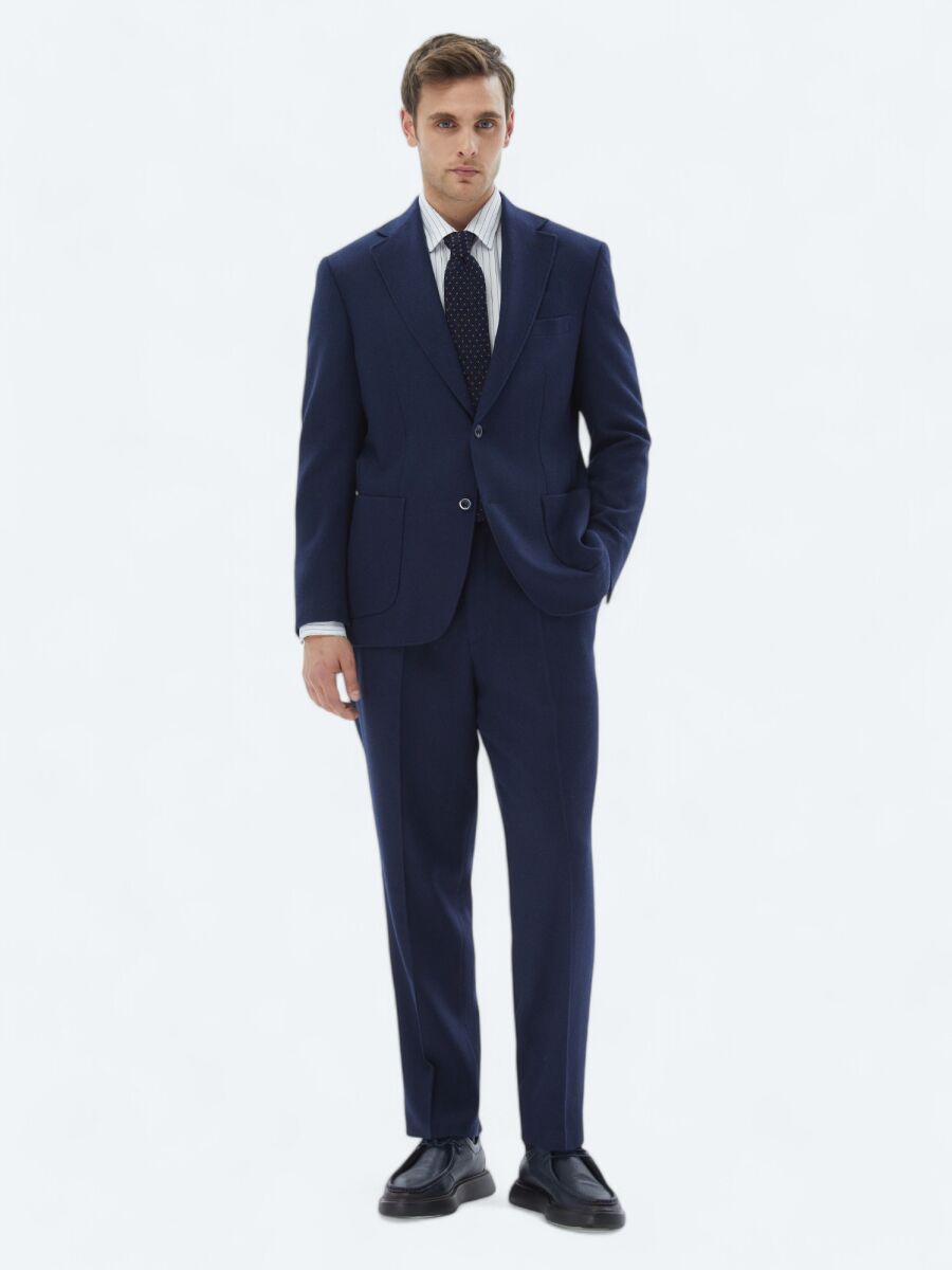 Indigo Plain Comfort Fit Wool Blended Suit - 3