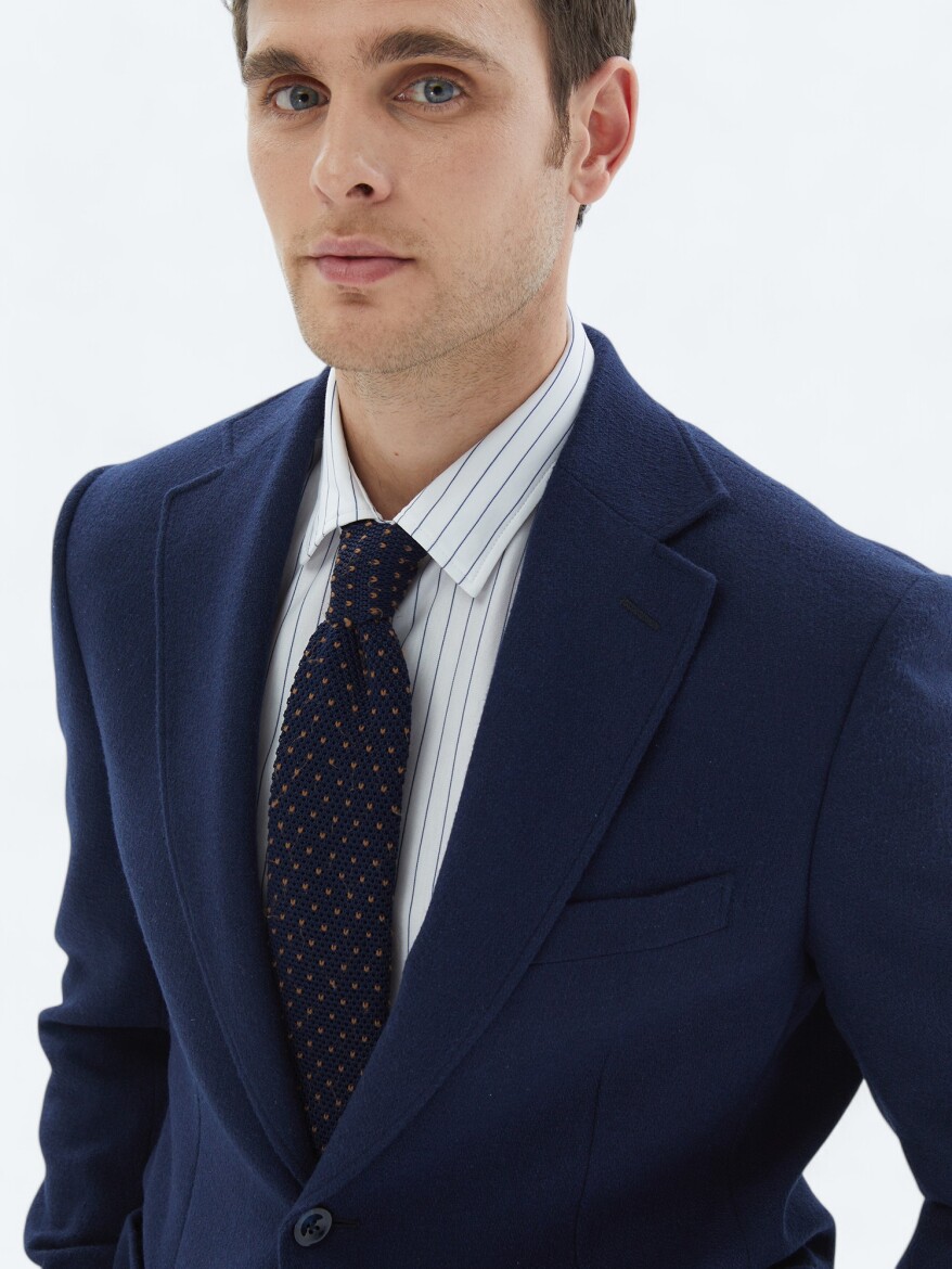 Indigo Plain Comfort Fit Wool Blended Suit - 4