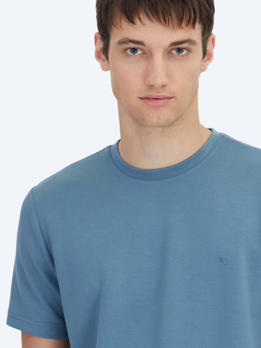 Indigo Plain Crew Neck T-Shirt - 3