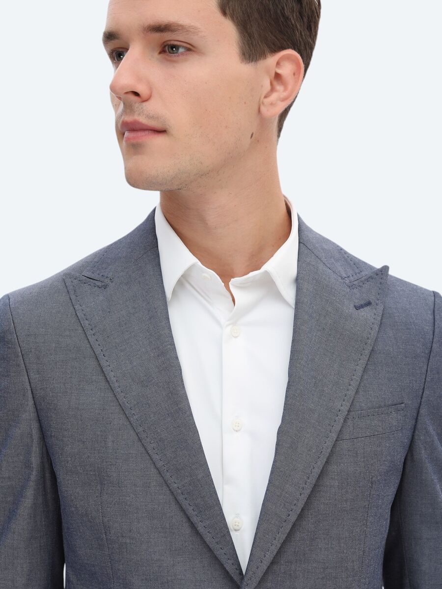 Indigo Plain Modern Fit Cotton Blended Suit - 5