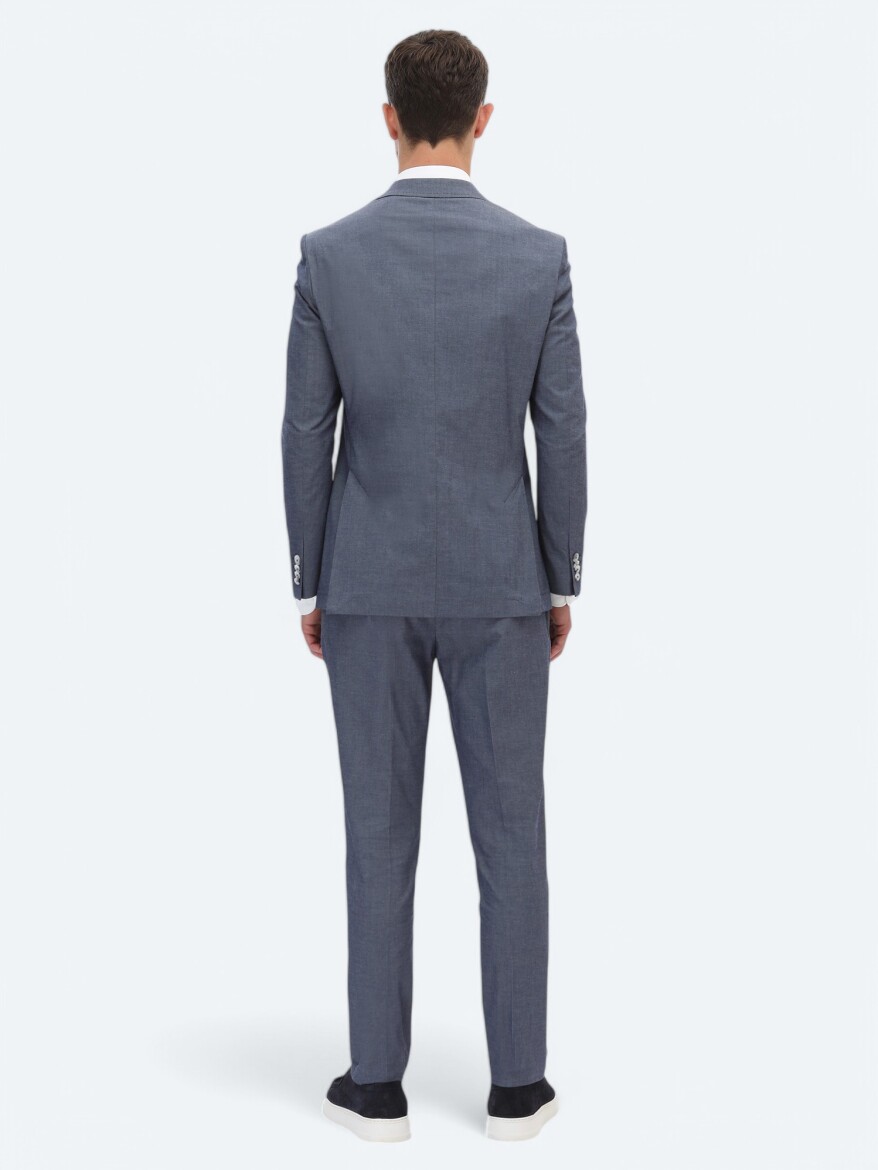 Indigo Plain Modern Fit Cotton Blended Suit - 7