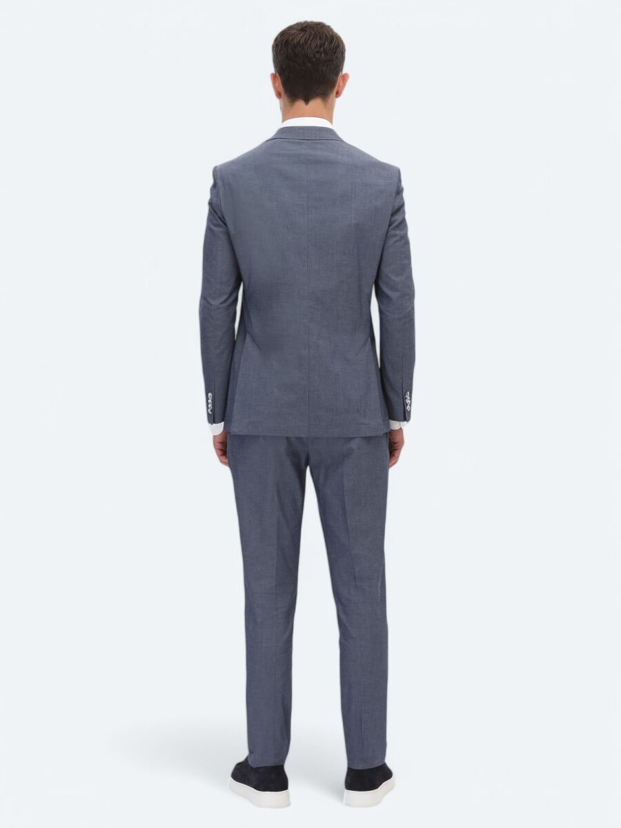 Indigo Plain Modern Fit Cotton Blended Suit - 7