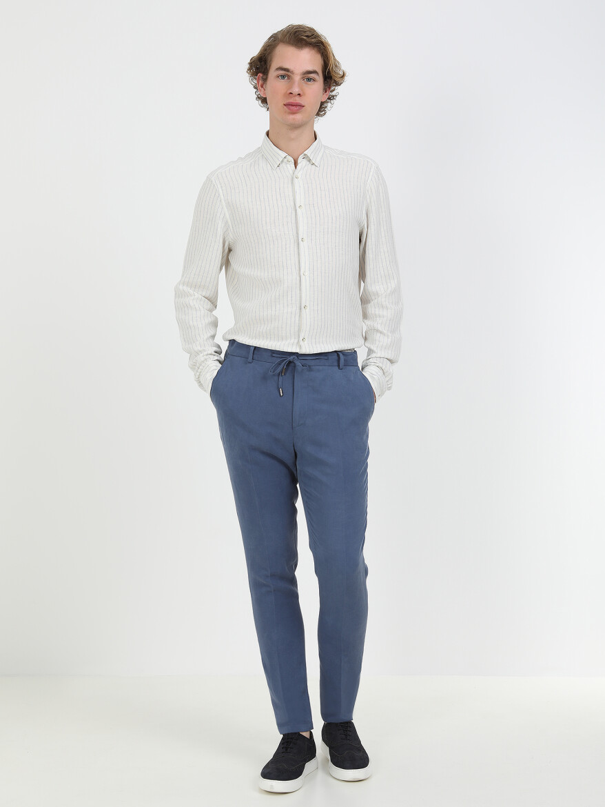 Indigo Plain Modern Fit Linen Blended Suit - 6