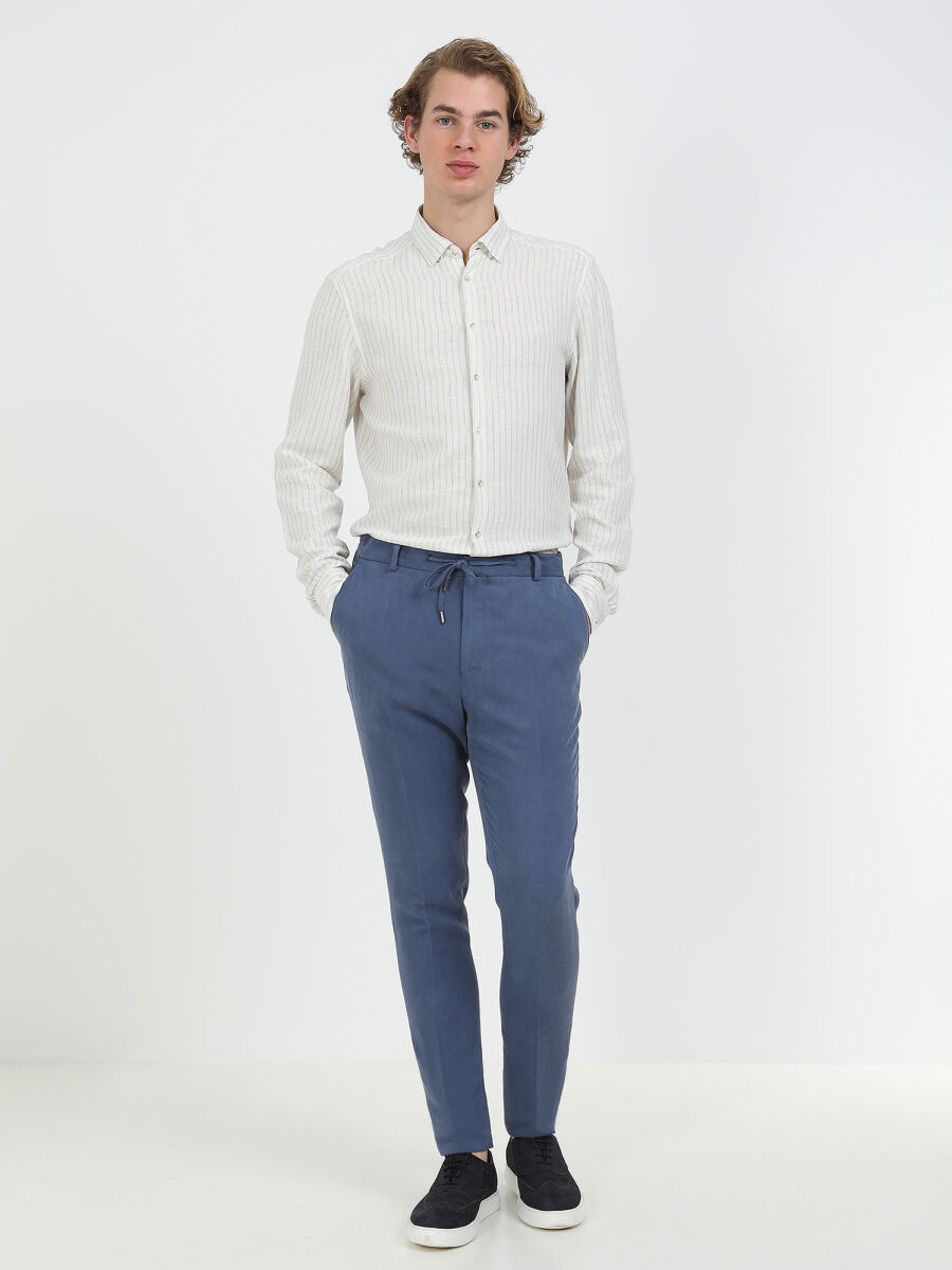 Indigo Plain Modern Fit Linen Blended Suit - 6