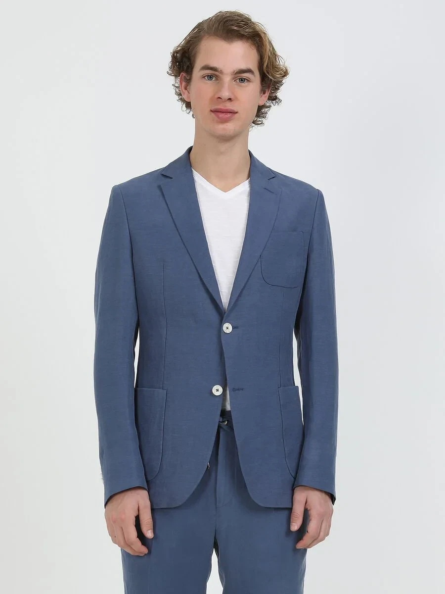 Indigo Plain Modern Fit Linen Blended Suit - 1