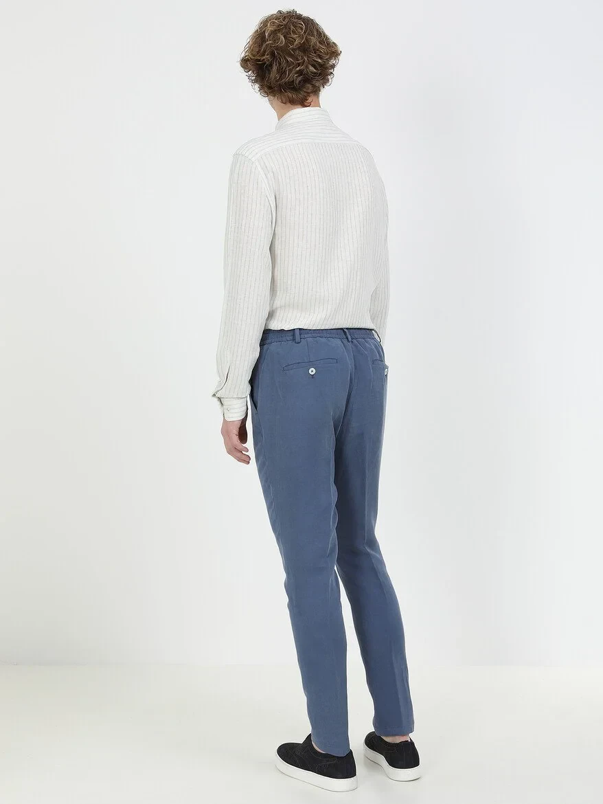 Indigo Plain Modern Fit Linen Blended Suit - 4