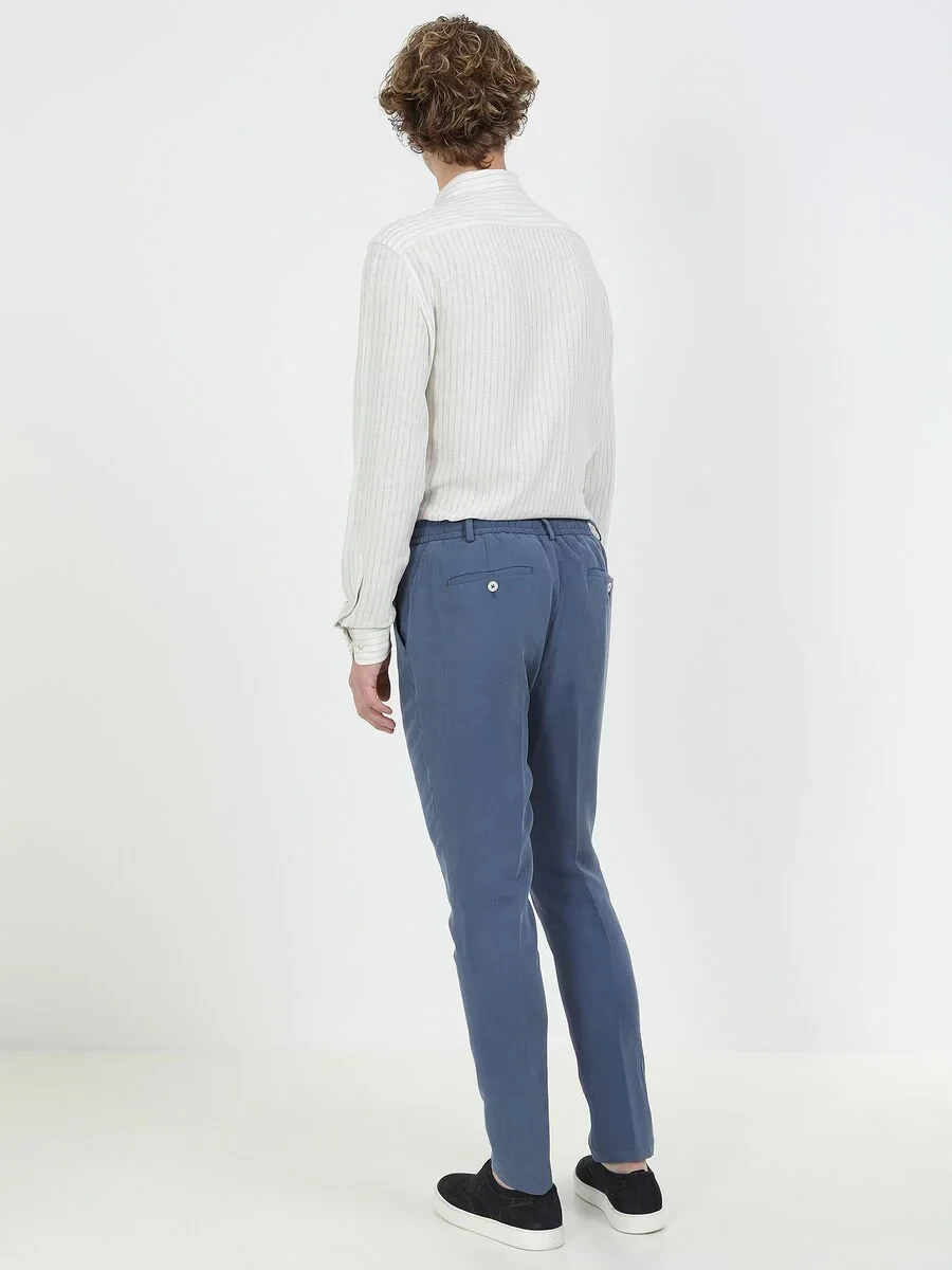 Indigo Plain Modern Fit Linen Blended Suit - 4