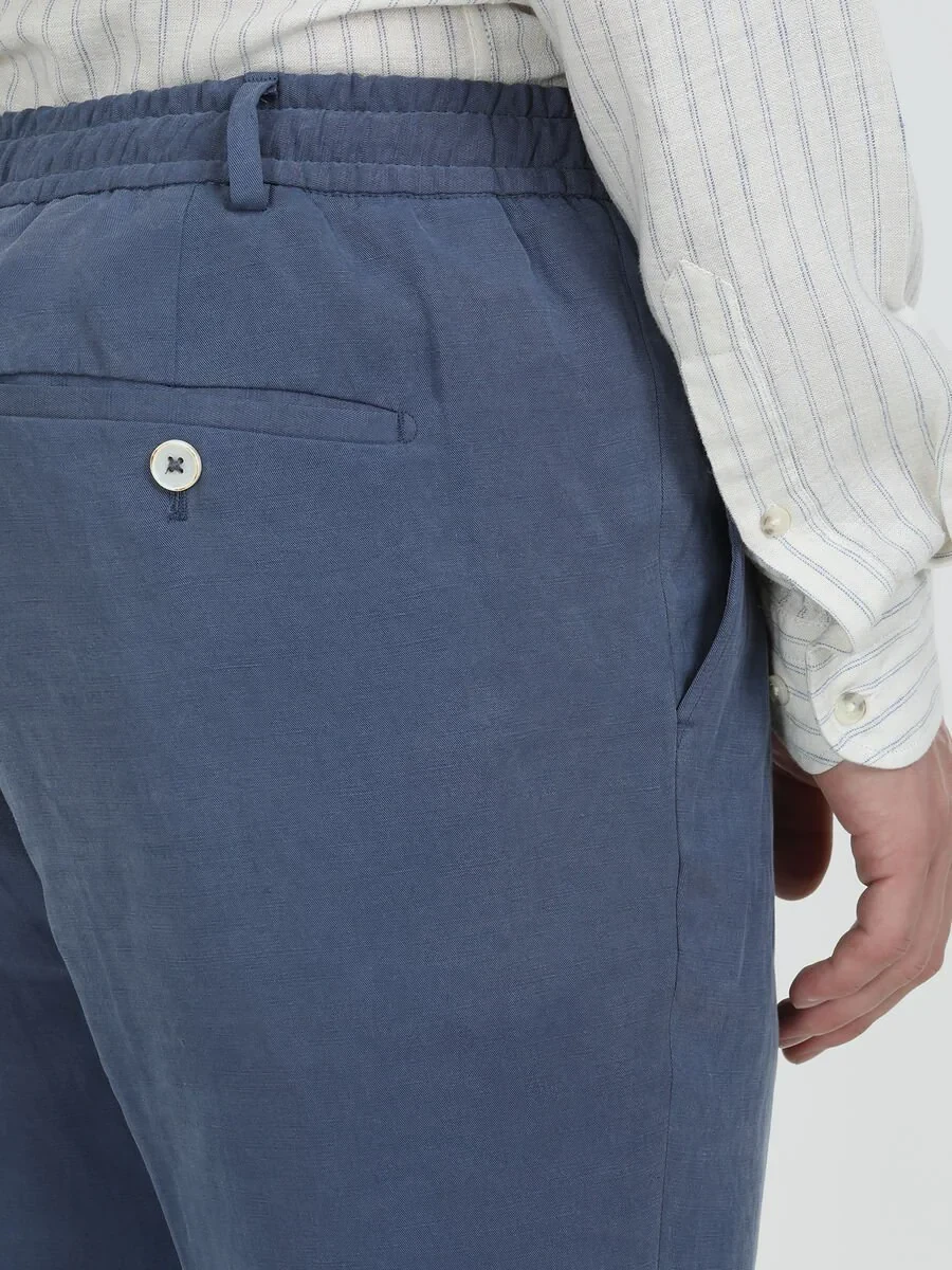 Indigo Plain Modern Fit Linen Blended Suit - 5