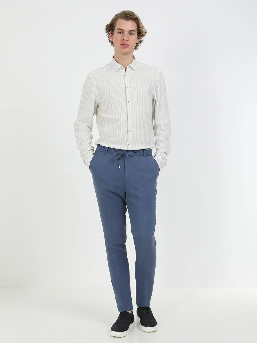 Indigo Plain Modern Fit Linen Blended Suit - 6