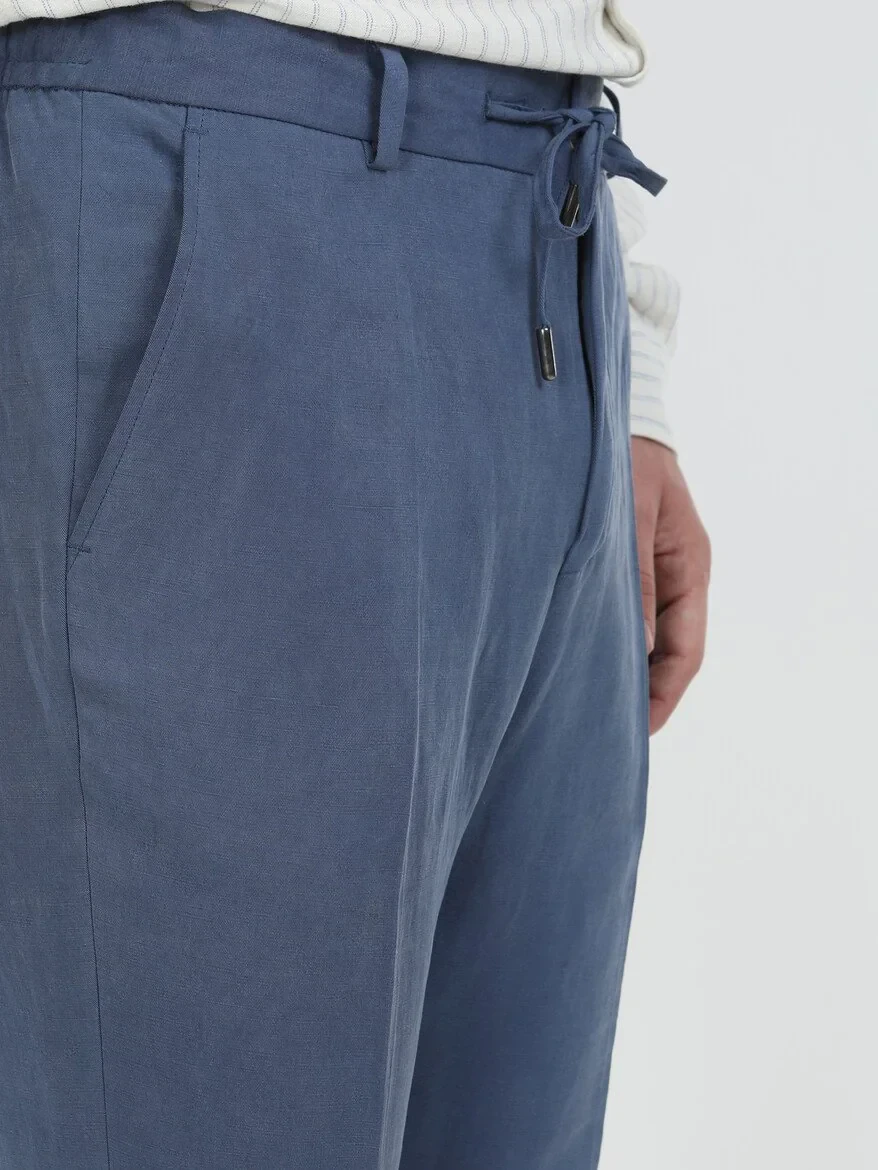 Indigo Plain Modern Fit Linen Blended Suit - 7