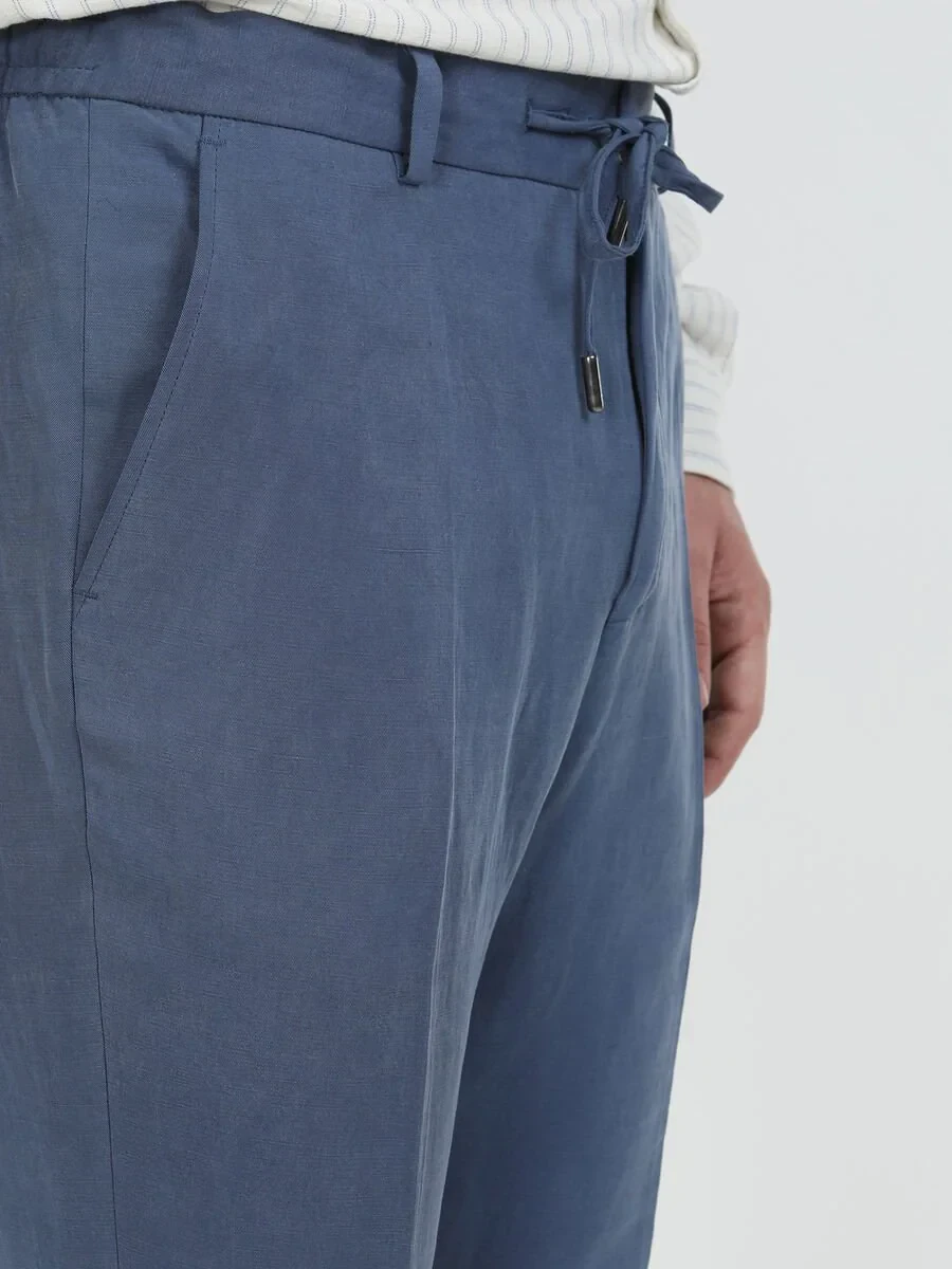 Indigo Plain Modern Fit Linen Blended Suit - 7