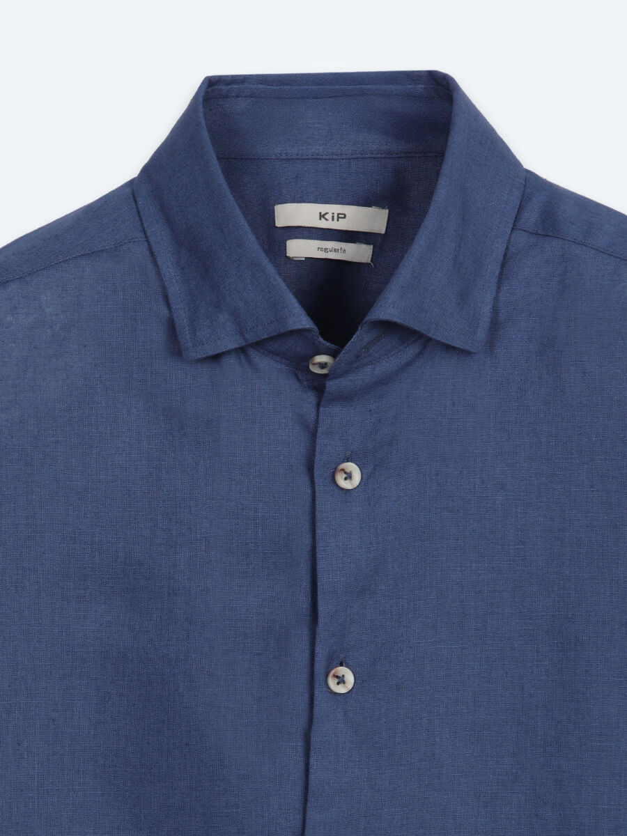 Indigo Plain Regular Fit Long Weaving Casual Cotton Blended Shirt - 7