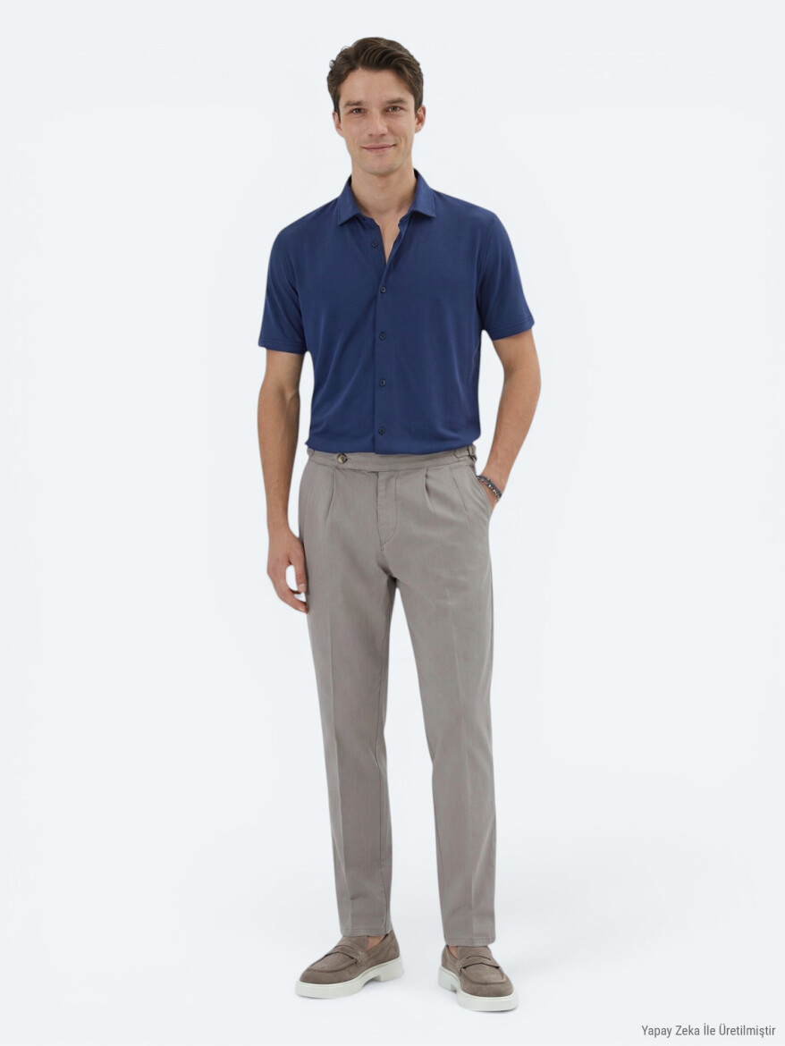 Indigo Plain Regular Fit Short Knitting Casual Shirt - 5