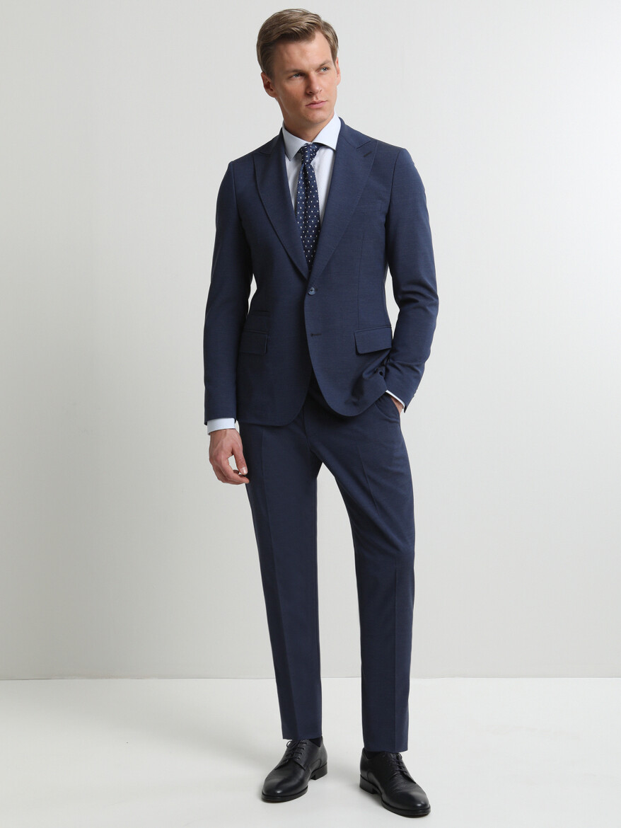 Indigo Plain Slim Fit Suit - 1