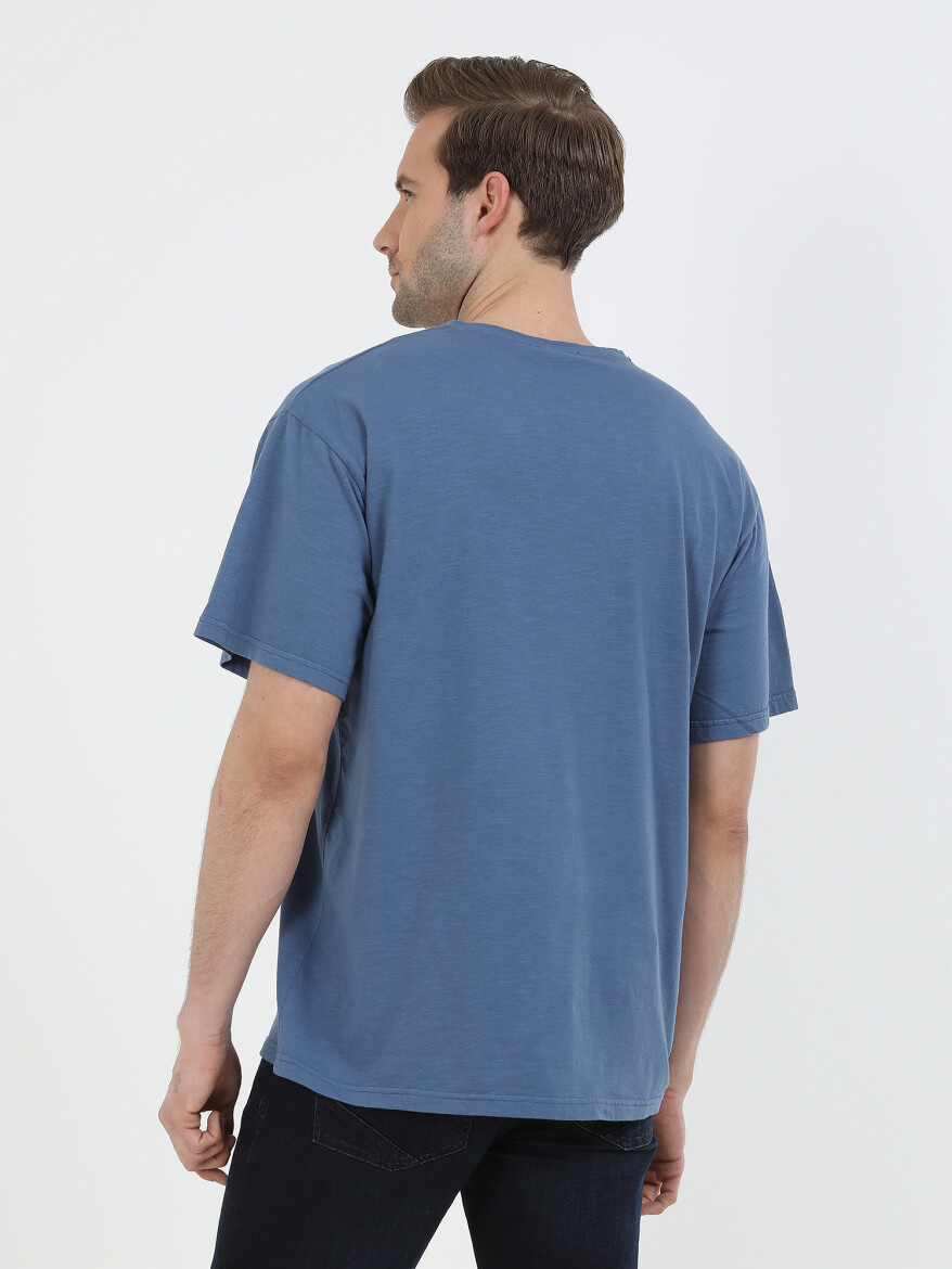 Indigo Printed Crew Neck 100% Cotton T-Shirt - 5
