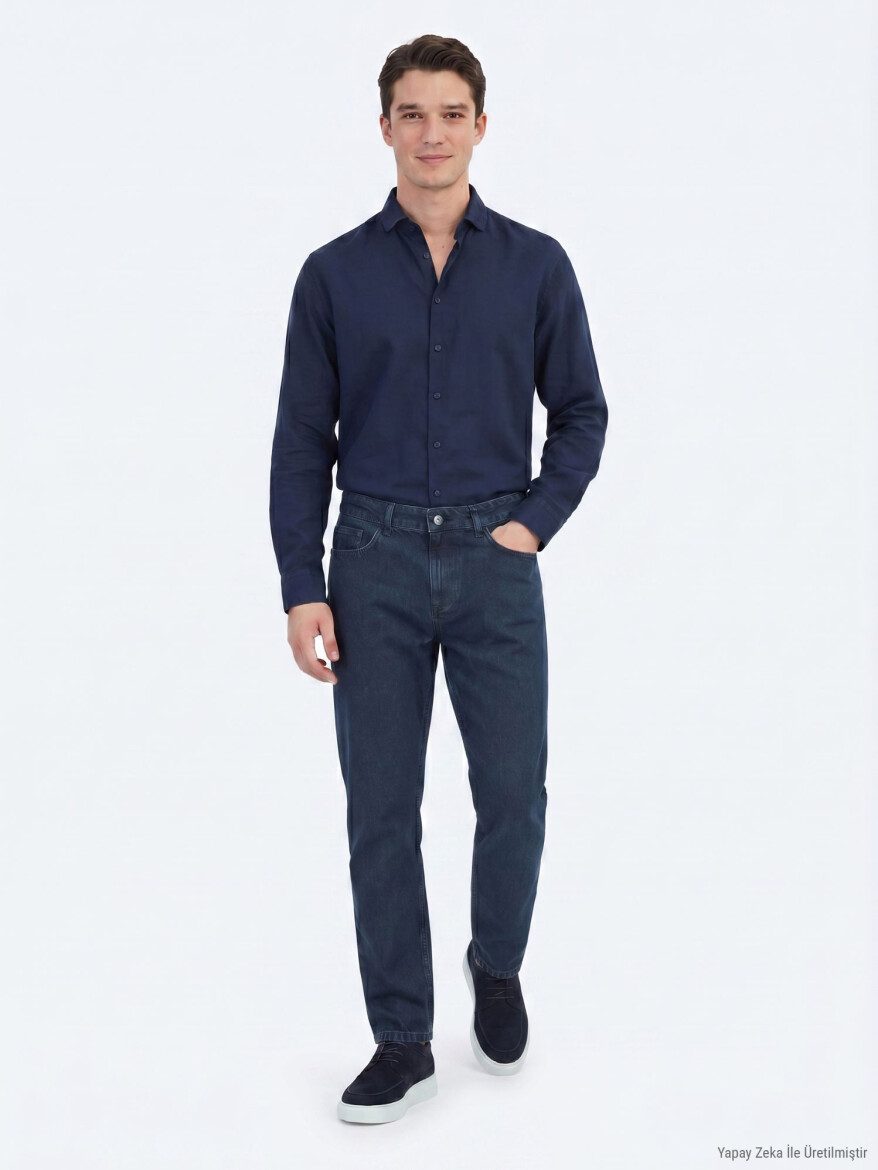 Indigo Regular Fit Denim 100% Cotton Trousers - KİP