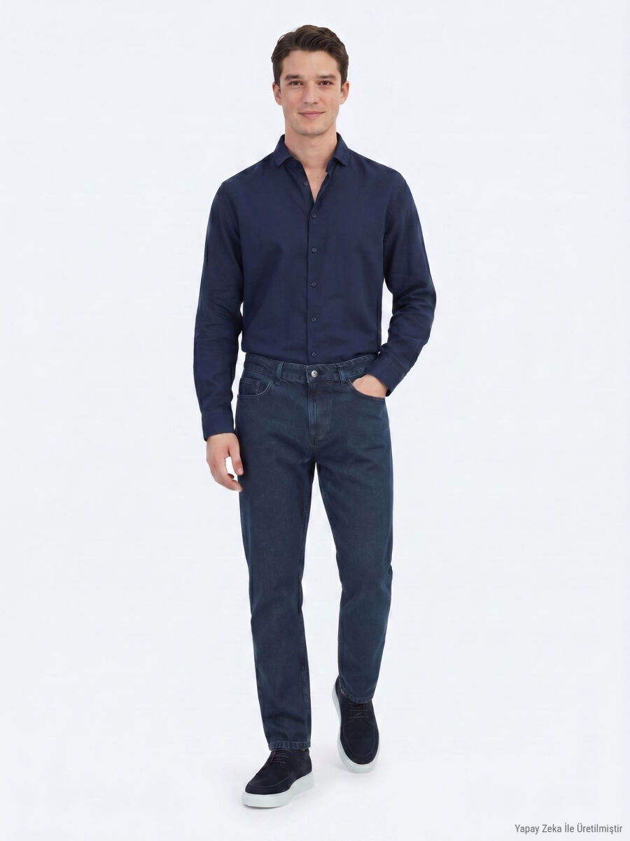 Indigo Regular Fit Denim 100% Cotton Trousers - 1