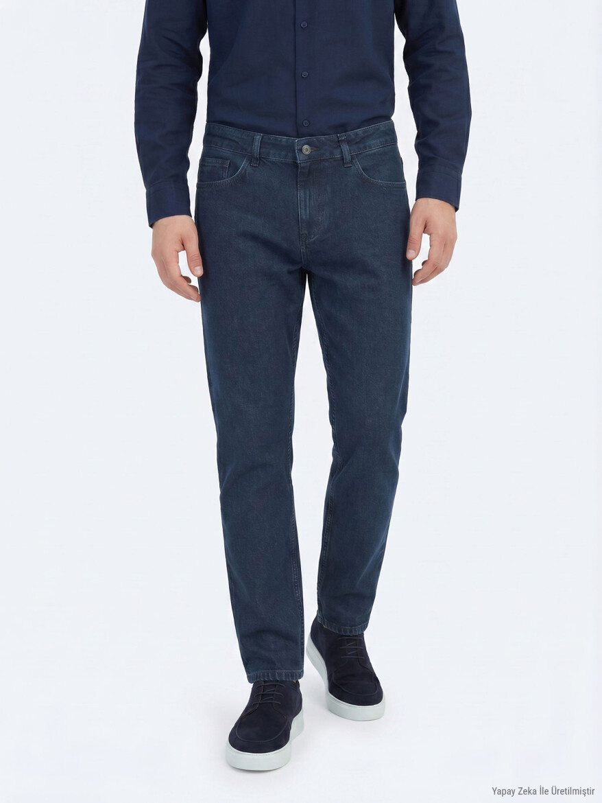 Indigo Regular Fit Denim 100% Cotton Trousers - KİP