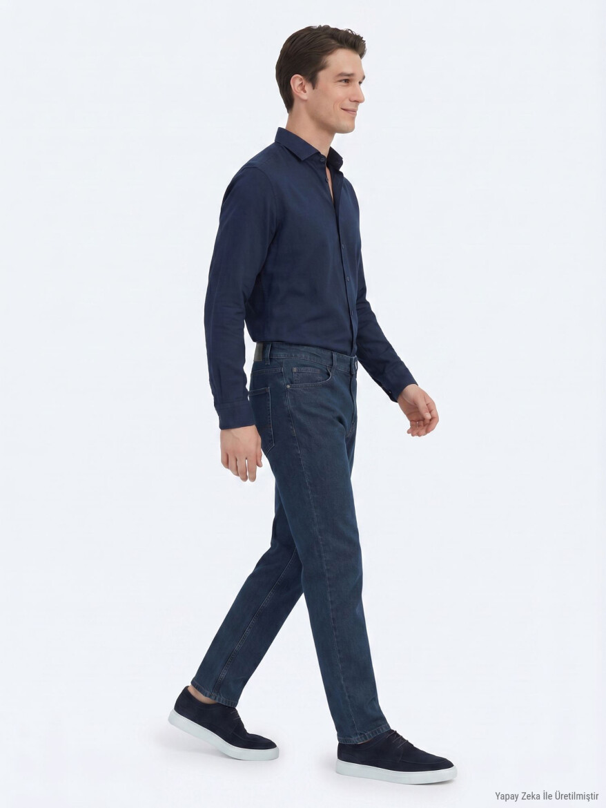 Indigo Regular Fit Denim 100% Cotton Trousers - 3