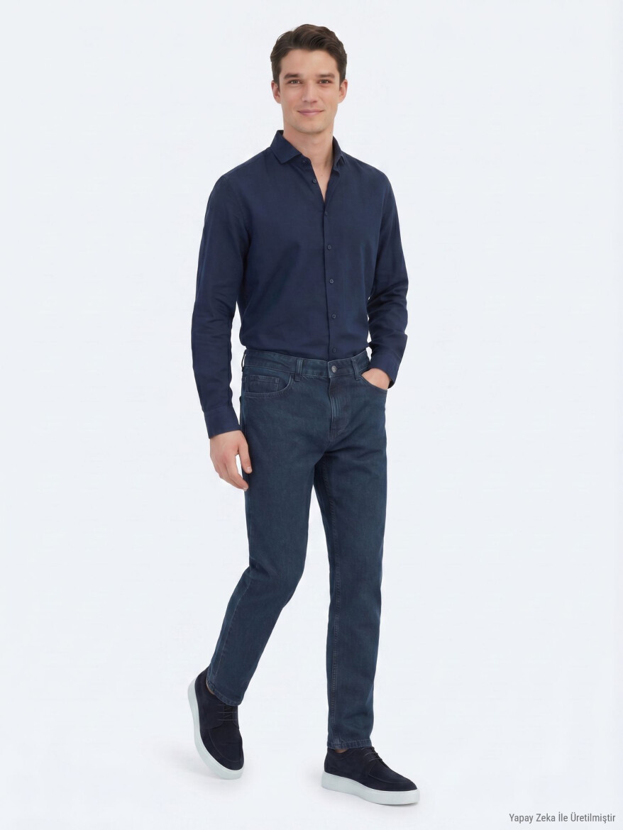 Indigo Regular Fit Denim 100% Cotton Trousers - 4