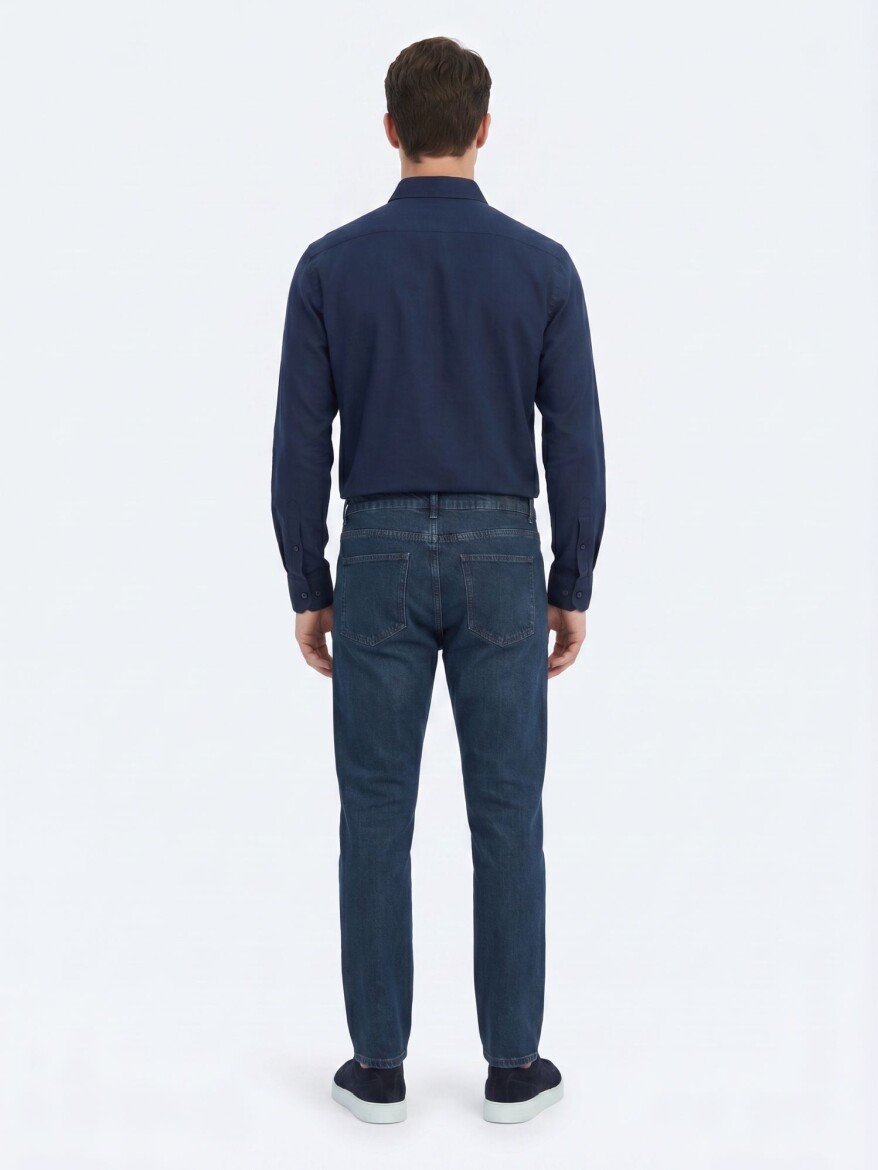 İndigo Regular Fit Denim %100 Pamuk Pantolon - 5