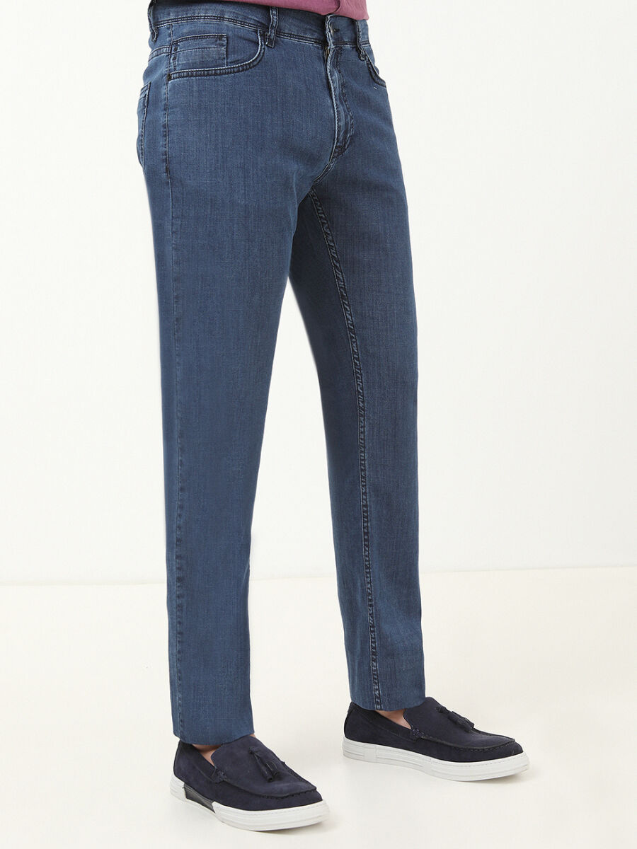 Indigo Regular Fit Denim Cotton Blended Trousers - 1
