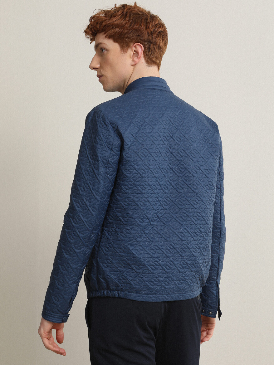 İndigo Regular Fit Dik Yaka Casual Dokuma Mont - 5