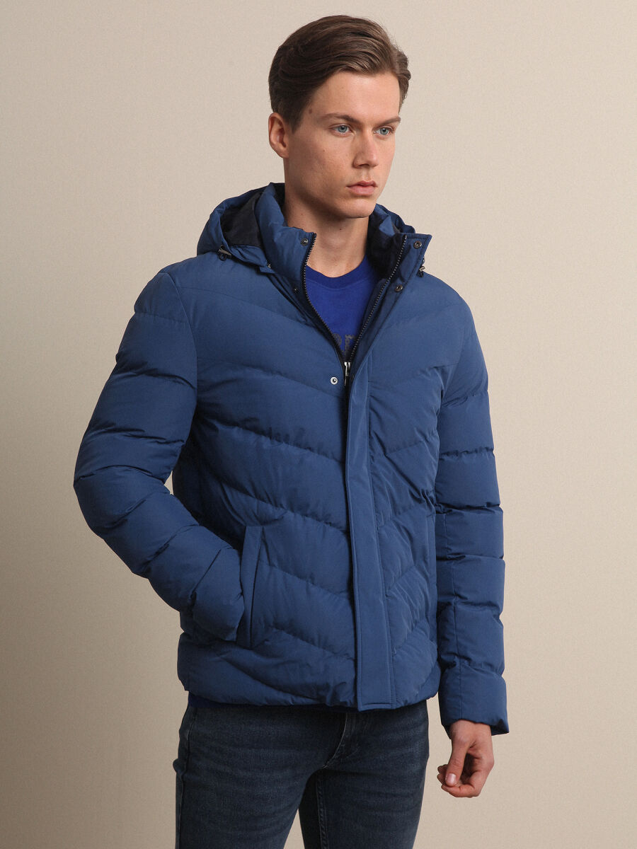 İndigo Regular Fit Dik Yaka Smart Casual Dokuma Mont - 1