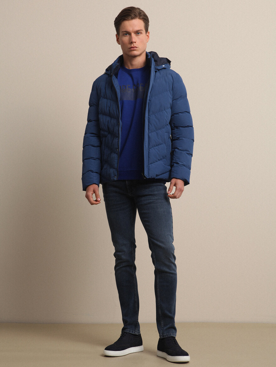 İndigo Regular Fit Dik Yaka Smart Casual Dokuma Mont - 3
