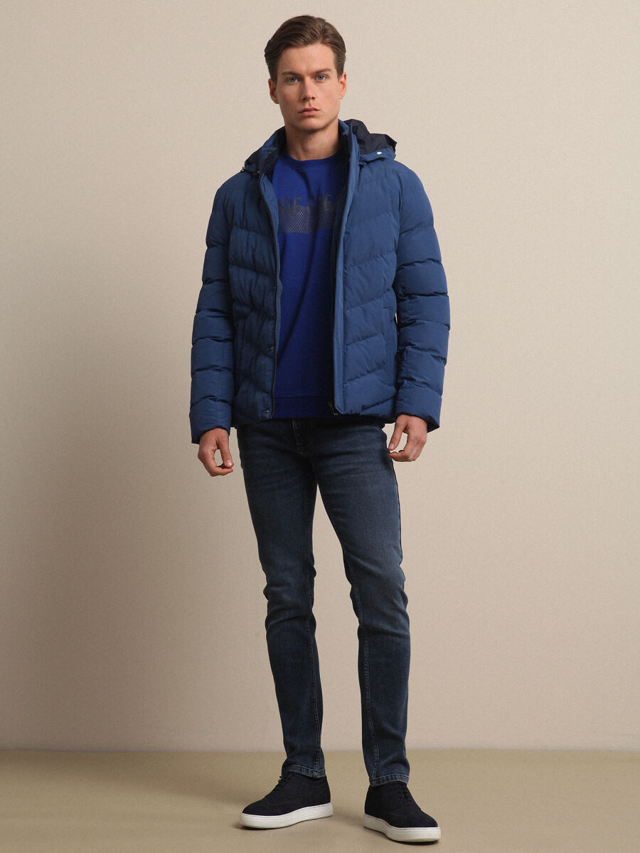 İndigo Regular Fit Dik Yaka Smart Casual Dokuma Mont - 3