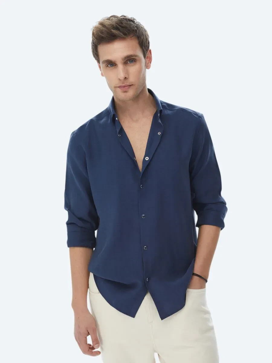 İndigo Regular Fit Dokuma Casual Gömlek - 1