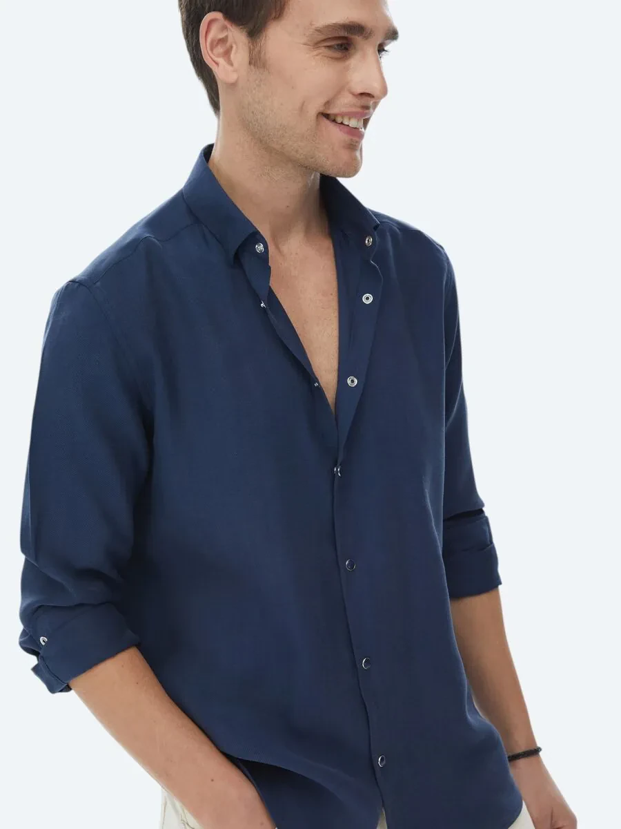İndigo Regular Fit Dokuma Casual Gömlek - 2