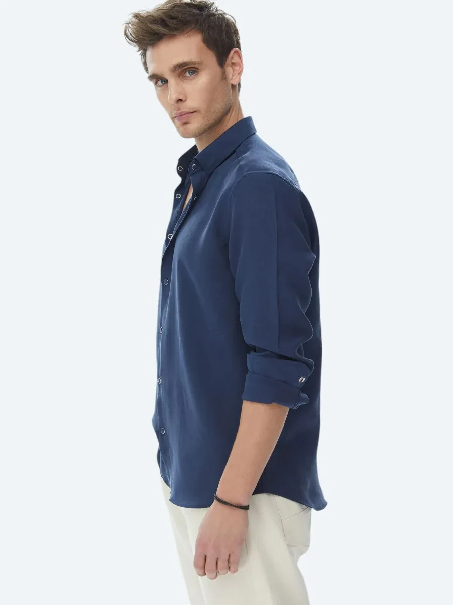İndigo Regular Fit Dokuma Casual Gömlek - 5