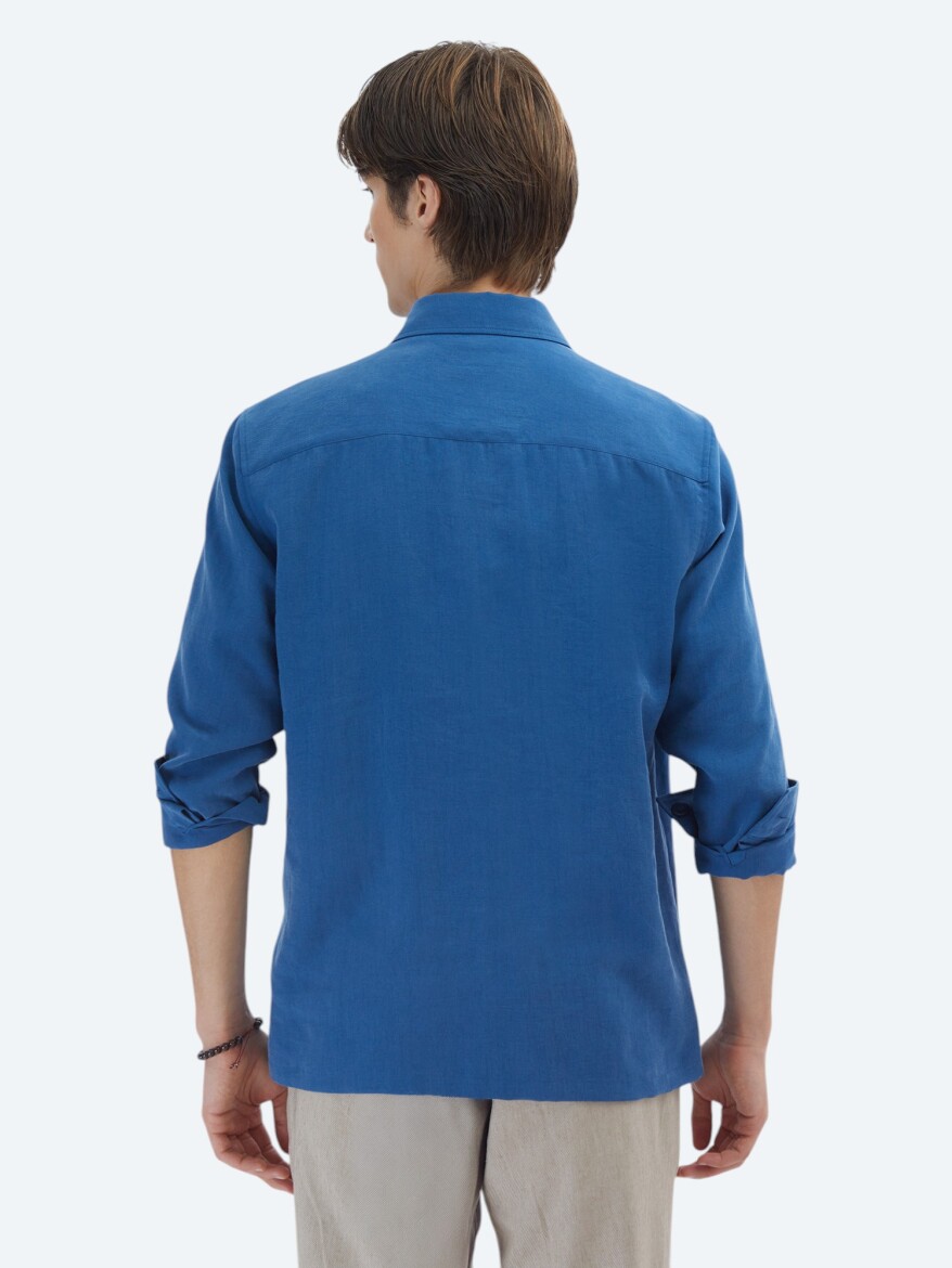 İndigo Regular Fit Dokuma Overshırt - 6