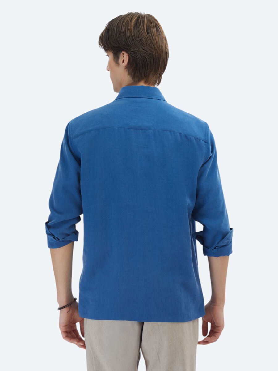 İndigo Regular Fit Dokuma Overshırt - 6