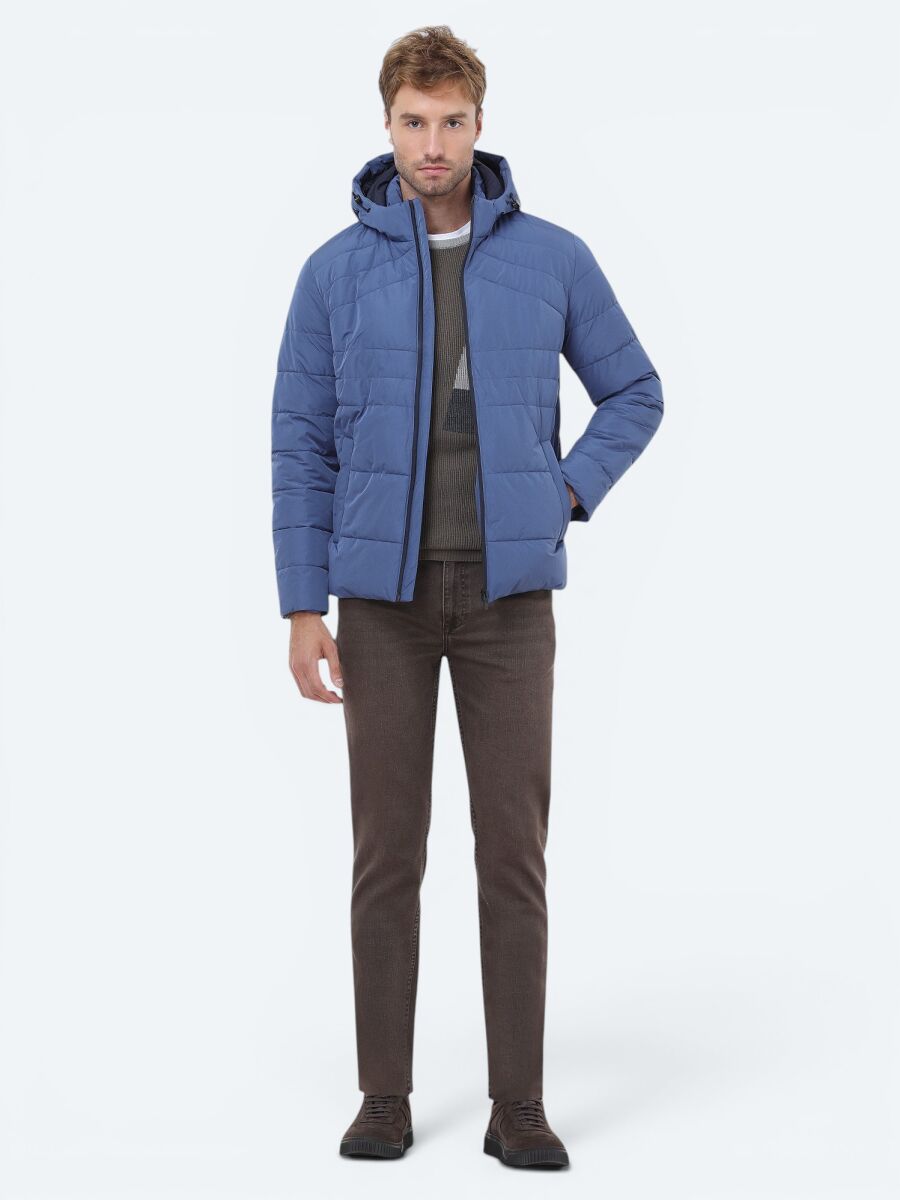 Indigo Regular Fit Hooded Casual Weaving Coat - 2
