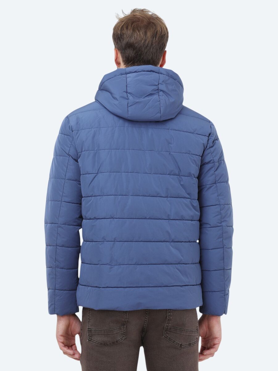 Indigo Regular Fit Hooded Casual Weaving Coat - 5