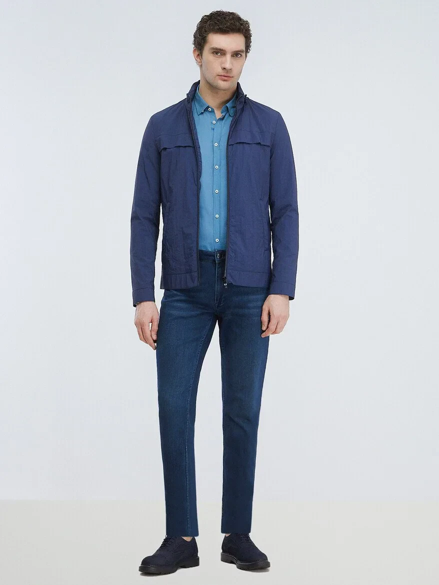 İndigo Regular Fit Kapüşonlu Casual Dokuma Mont - 2