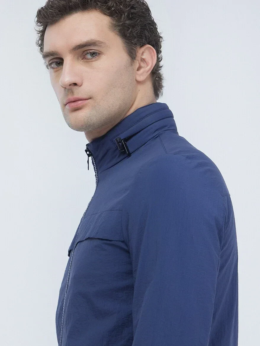 İndigo Regular Fit Kapüşonlu Casual Dokuma Mont - 4