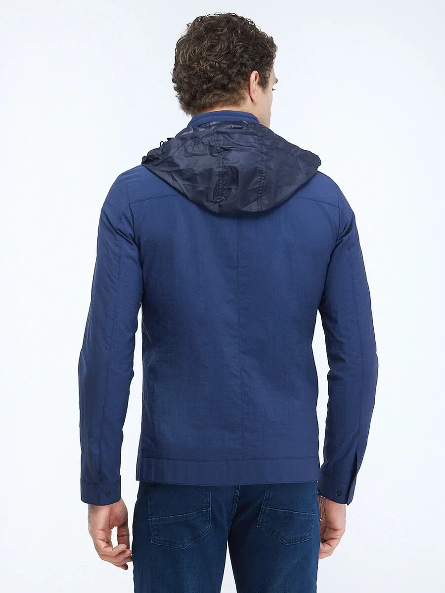 İndigo Regular Fit Kapüşonlu Casual Dokuma Mont - 6