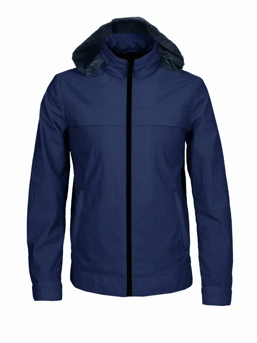 İndigo Regular Fit Kapüşonlu Casual Dokuma Mont - 7