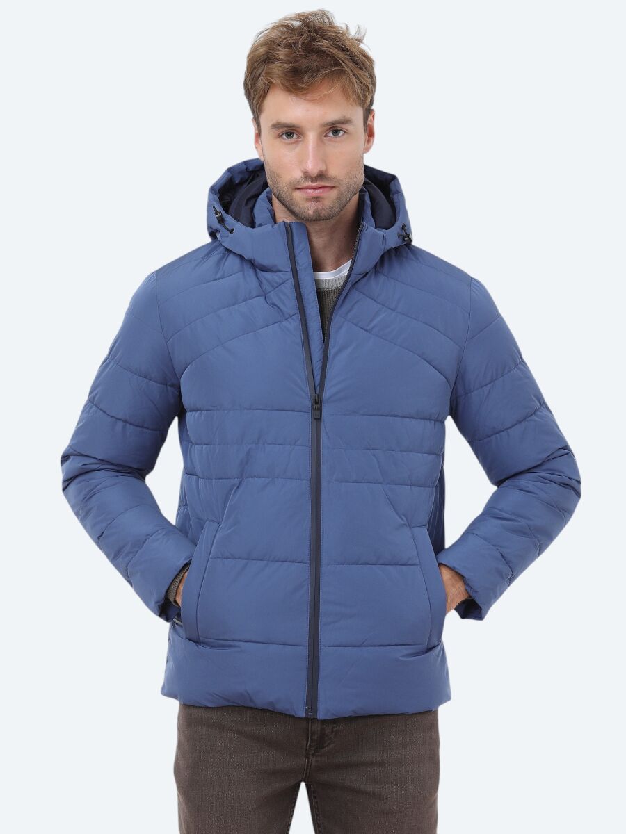İndigo Regular Fit Kapüşonlu Casual Dokuma Mont - 1