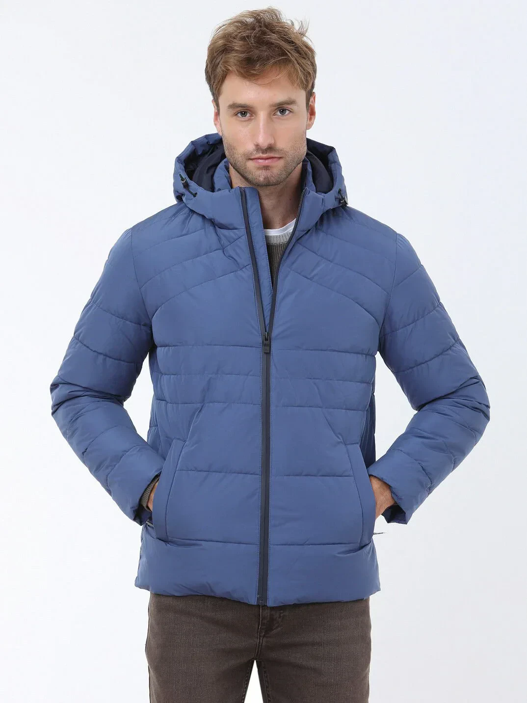 İndigo Regular Fit Kapüşonlu Casual Dokuma Mont - 1