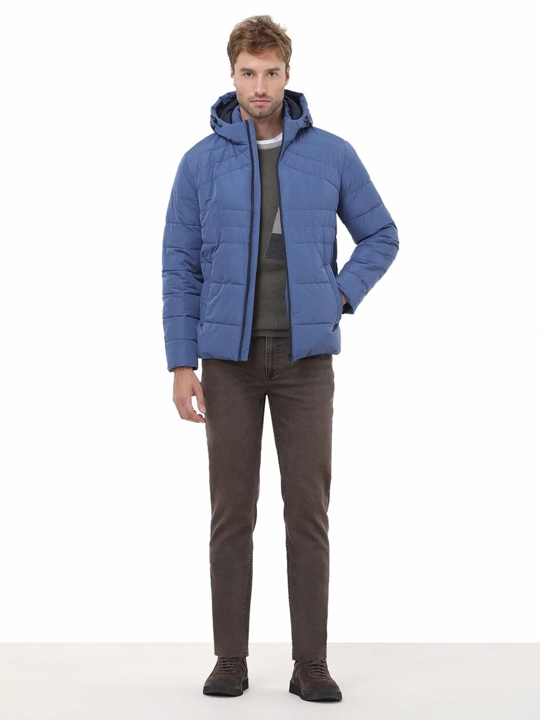 İndigo Regular Fit Kapüşonlu Casual Dokuma Mont - 2