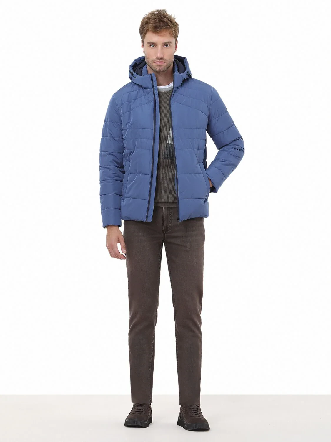 İndigo Regular Fit Kapüşonlu Casual Dokuma Mont - 2