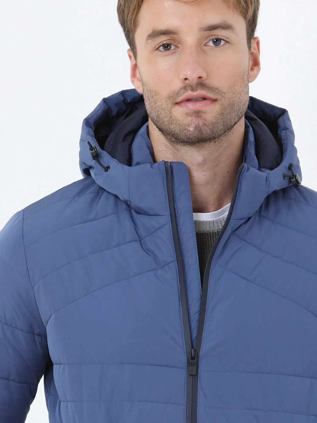 İndigo Regular Fit Kapüşonlu Casual Dokuma Mont - 3